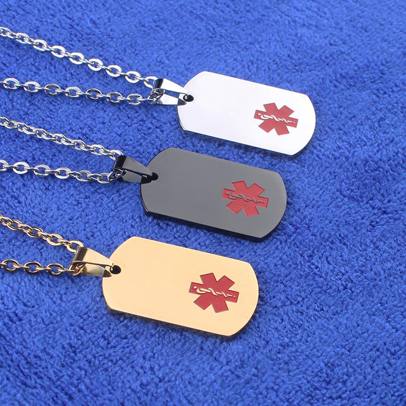 Męski naszyjnik z psią tagiem ze stali nierdzewnej z symbolem medycznym