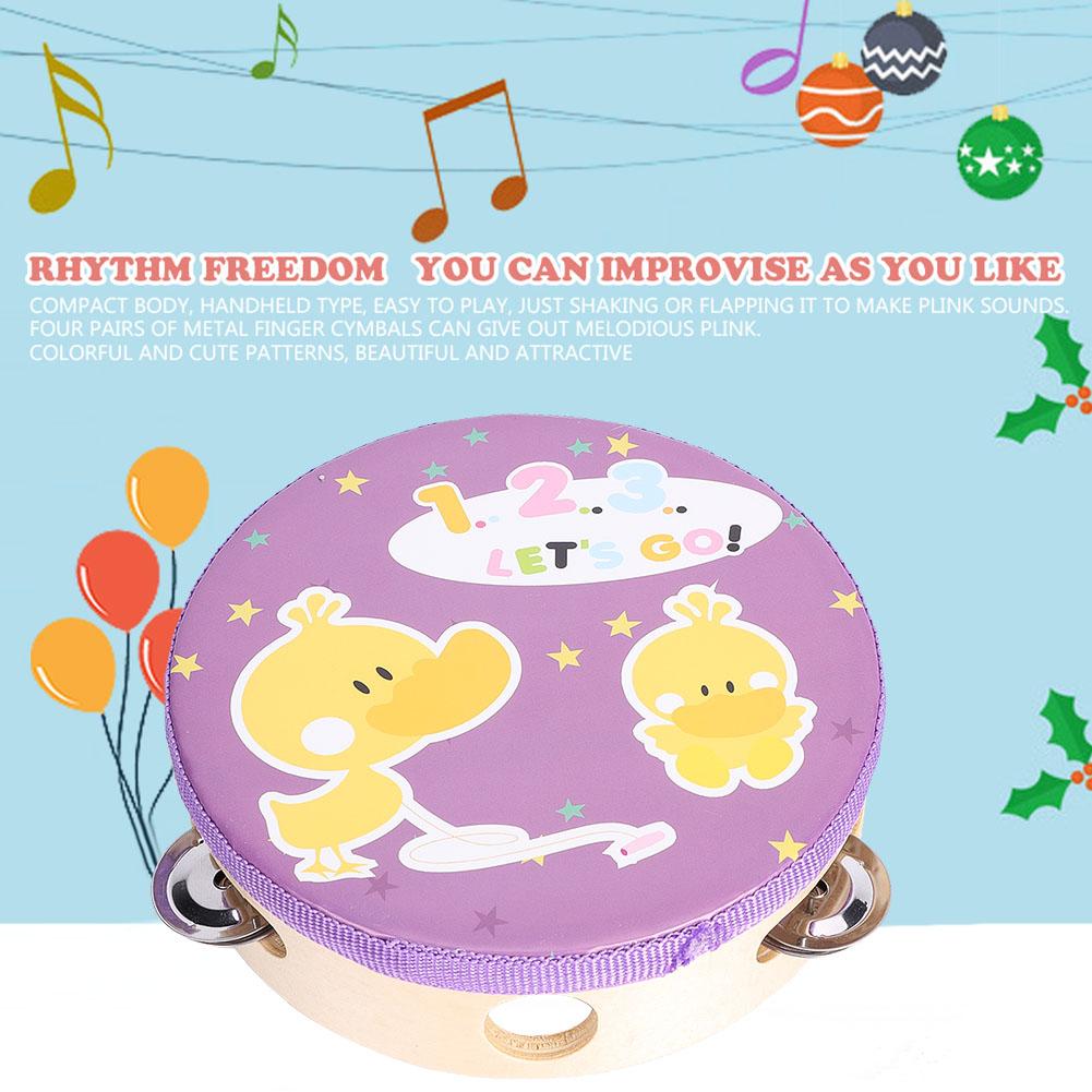 15cm Wooden Handheld Tambourine Hand Drum Bell Musical Percussion Instrument Toy Gift(2#)