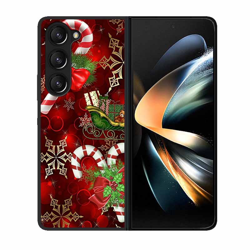 Christmas Case For Samsung Galaxy Z Fold 6 5 4 3 Cover Fold5 Fold4 Lovely Black Hard Plastic PC Cover For Galaxy Z Fold5 5G Case