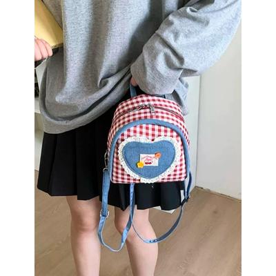 Kontrastfarbig karierte Canvas kleine quadratische Tasche Damen 2025 neue Sommermode Spitze frisches Mädchen vielseitiger Schulterrucksack
