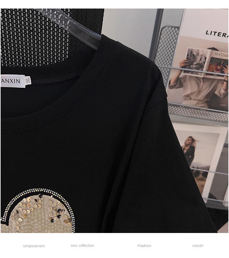 Plus Size Loose Mid-Length Short-Sleeve T-Shirt for Women - Round Neck, Slimming Design, Covers Belly, Available in Sizes 200/300/350 jin, Style 636