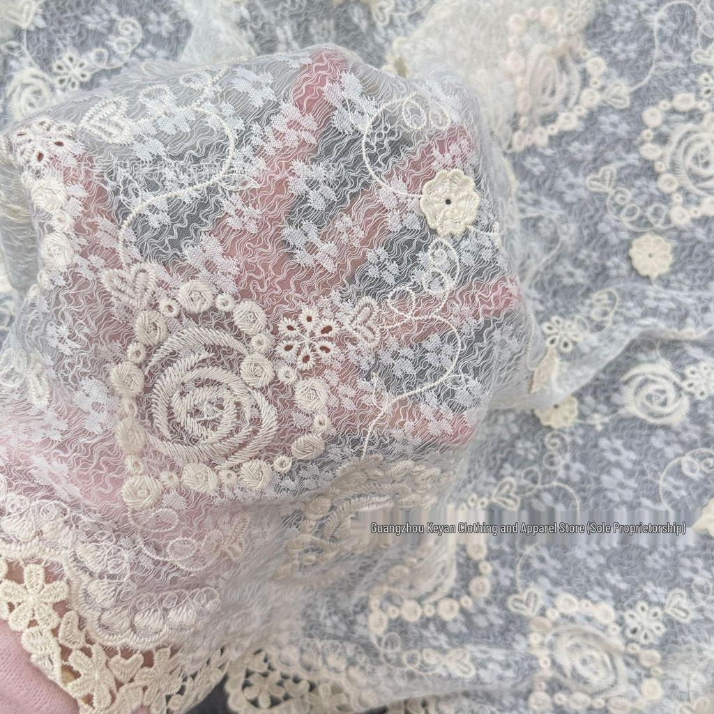 Apricot 3D Embroidered Stretch Lace Fabric for Wedding Dresses, Evening Gowns, Tablecloths
