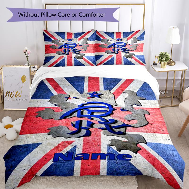 3pcs Custom Name Rangers F.C Bedding Set Duvet Cover Closure Includes 1 Duvet Cover & 2 Pillowcases, Soft and Comfortable for All Seasons.
