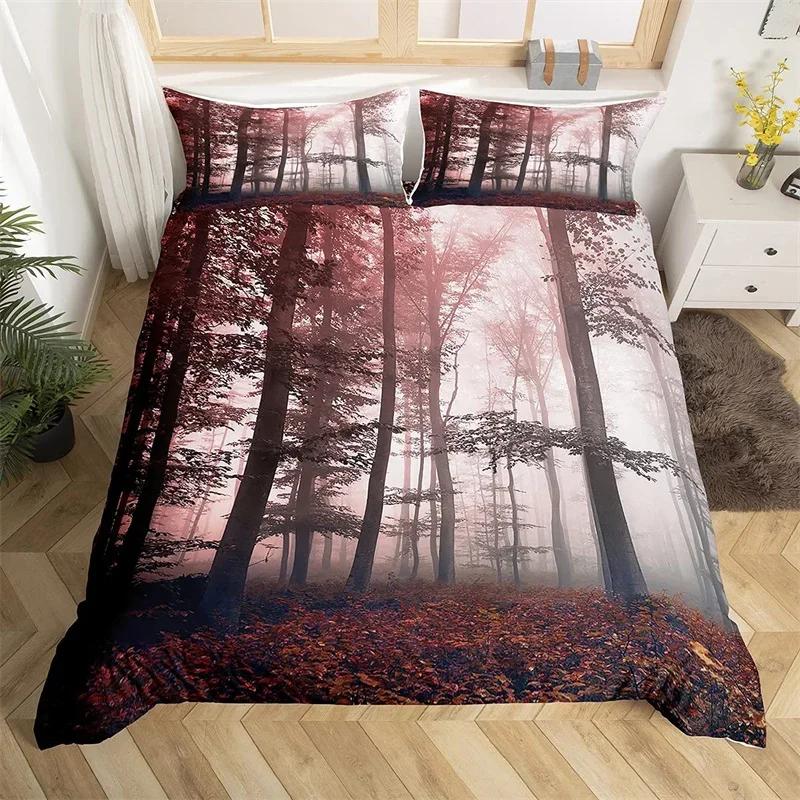 Dense Birch Trees with Leaves Duvet Cover Tree Lush Twin Queen King Bedding Set Jungle Nature Botanical Print Comforter Cover