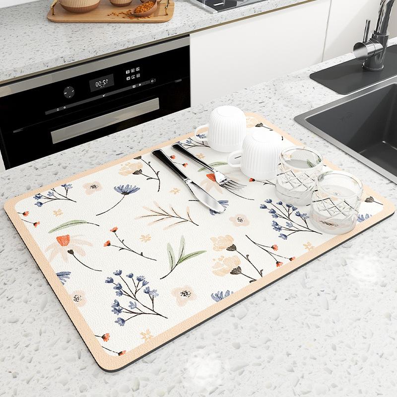 1Pcs Kitchen Super Absorbent Mat Antiskid Draining Coffee Dish Drying Mat Quick Dry Bathroom Drain Pad Tableware Mat