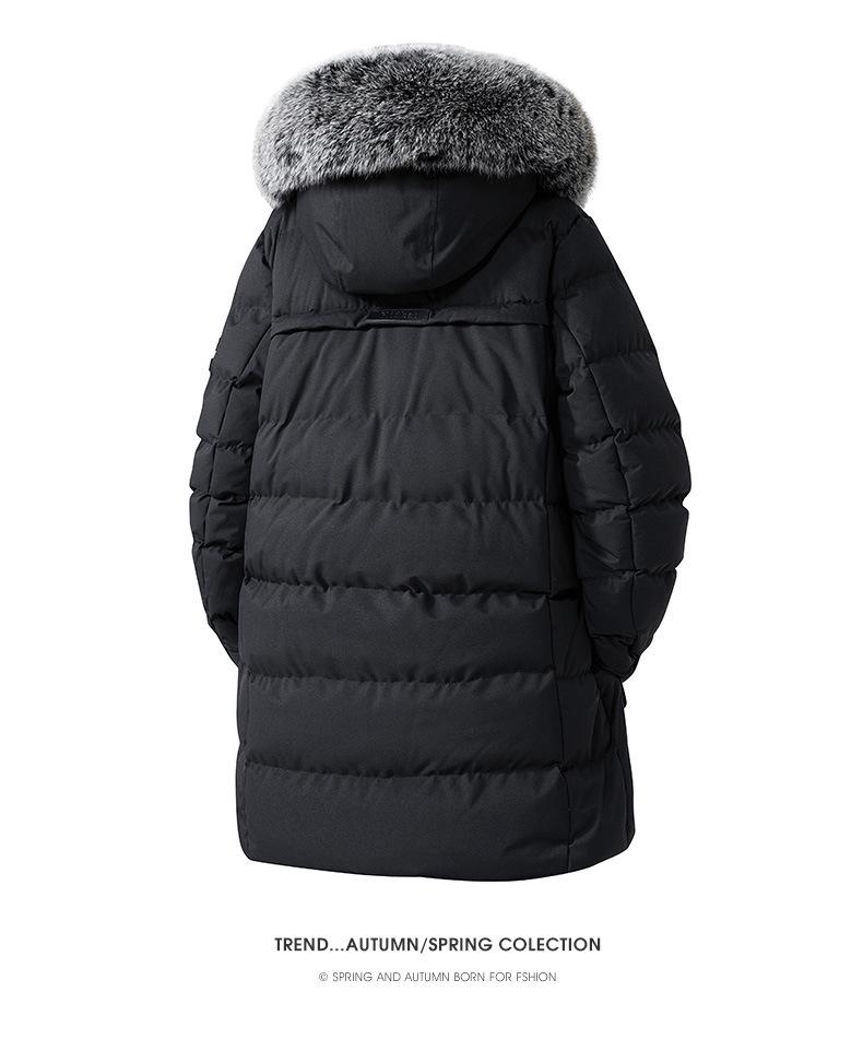Men's Plus Size Mid-Length Winter Jacket with Detachable Hood and Fur Collar