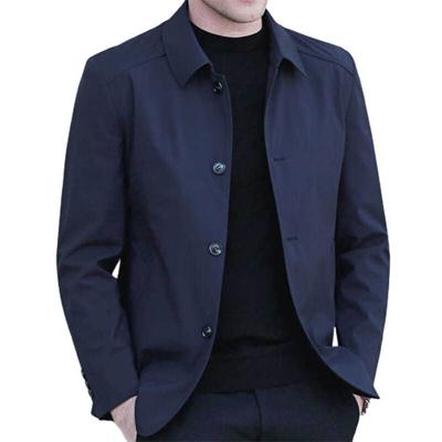 Fall Spring Men Coat Turn-down Collar Solid Color Long Sleeve Single-breasted Cardigan Smooth Formal Business Style Men Mid Length Jacket