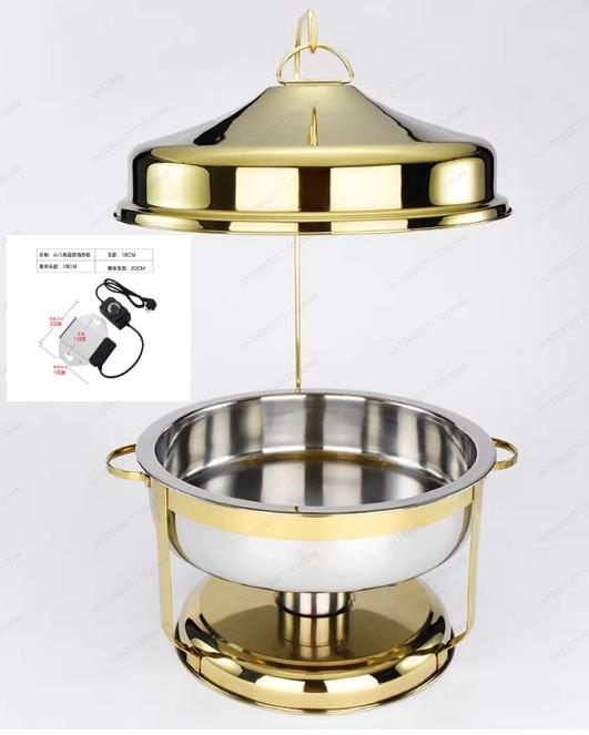 9LElectric Buffet Warmer, Stainless Steel Food Warmer with Hanging Lid for Hotel Restaurant