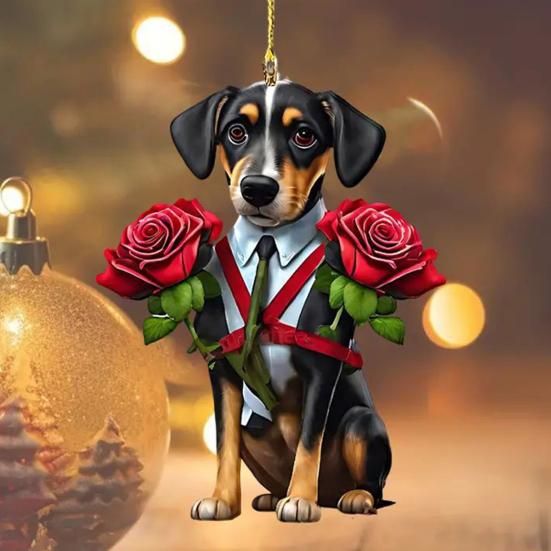 Cute Cat Dog Rose Pendants 2D Acrylic Keychain Novel Pet Themed Charm for Car Mirror Bag Home Festive Decoration