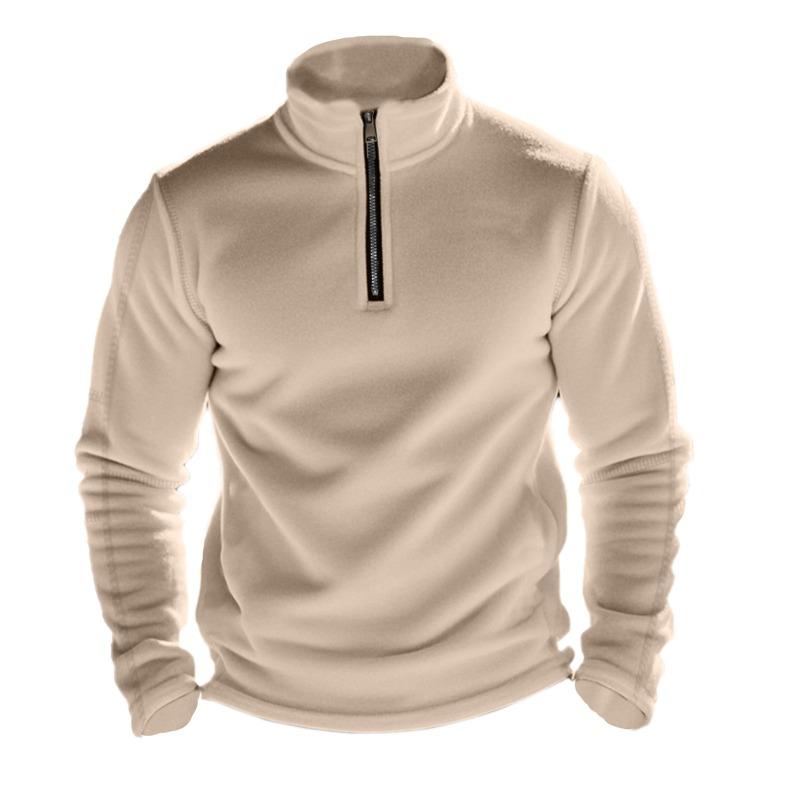 American Style Men Heavyweight Polar Fleece Outdoor Long Sleeve Stand Collar Zip Bottoming Sweatshirt