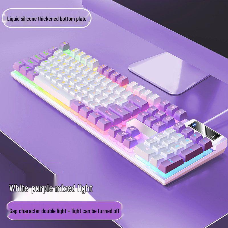 Blue & White Backlit Gaming Keyboard - Full Size Mechanical Feel, Wired USB