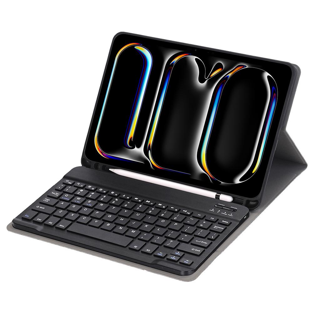 

A13B For iPad Pro 11 (2024) Leather+TPU Tablet Cover Bluetooth-compatible Keyboard Case with Pen Slot Purple