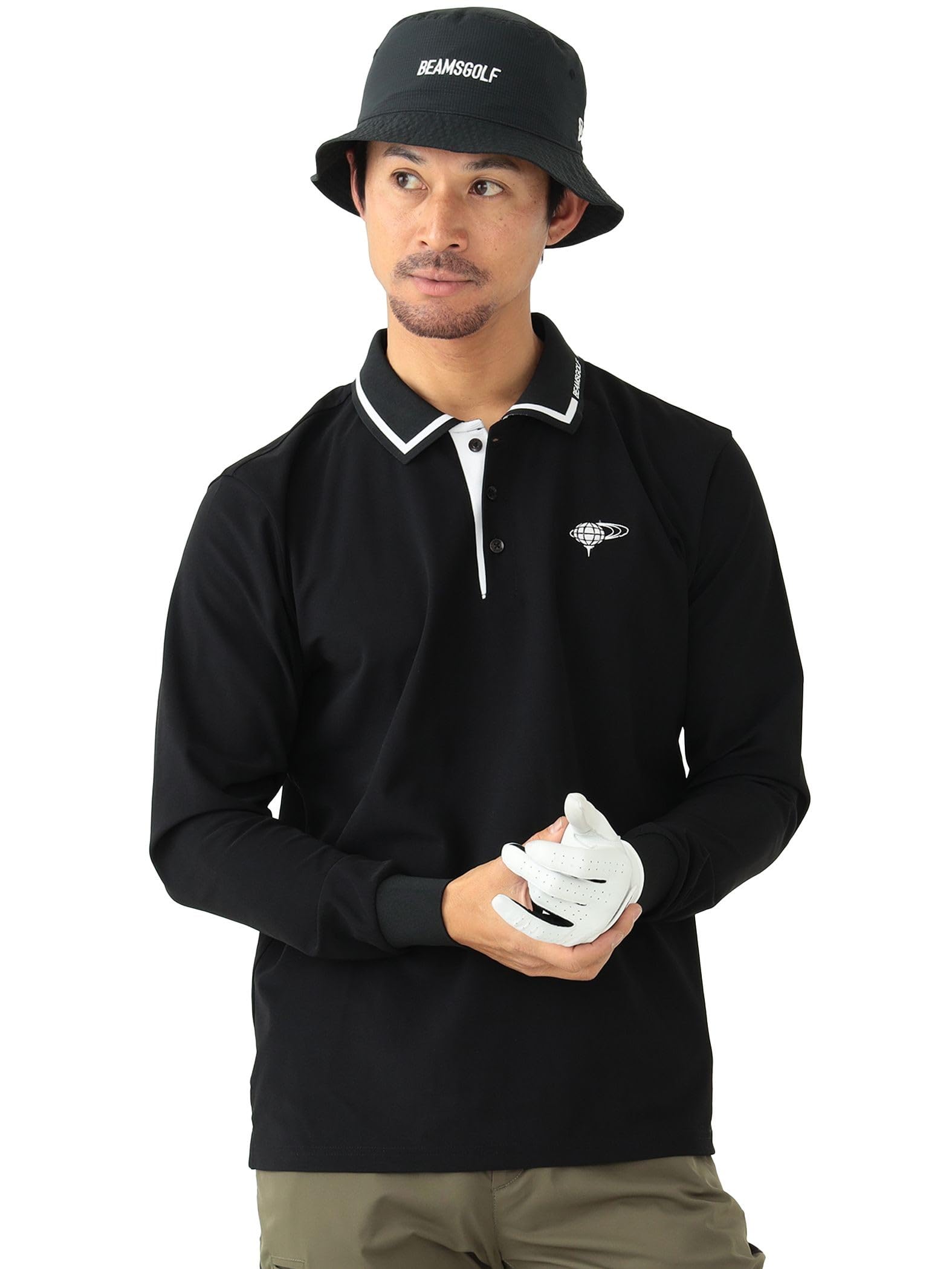 

Polo ORANGE LABEL воротник логотип двухцветный поло рубашка BLACK L 82120009444 [BEAMS GOLF] L/S MEN Мужской чёрный