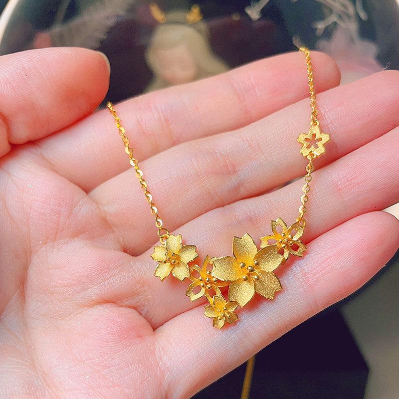 Luxury Pure Gold Real Gold Women's One-piece Chain Flower Necklace Sansheng Clavicle Chain