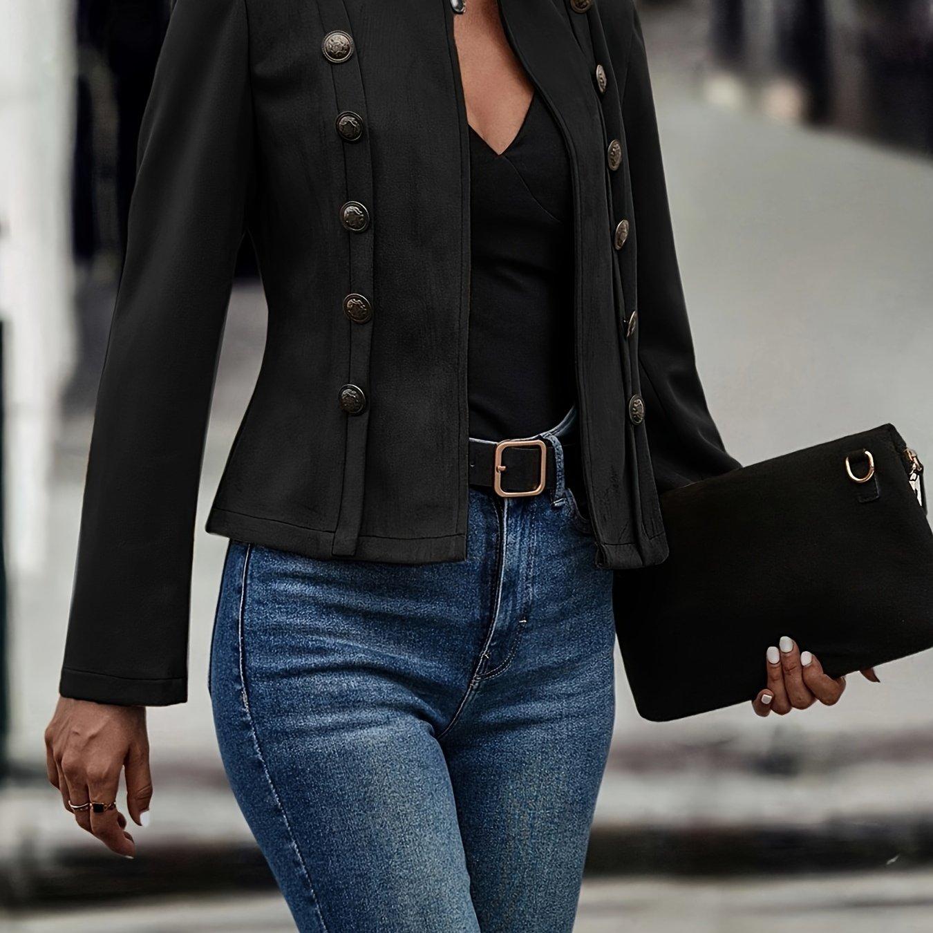 

Вінтажний двобортний жакет для жінок - стильний верхній одяг з довгим рукавом XXL чорний