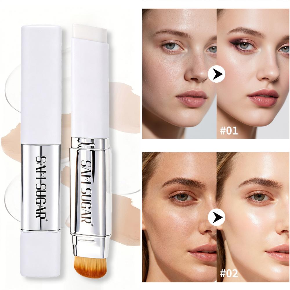 2pcs Color Changing Foundation Stick with Brush Set, Waterproof Long Lasting Concealer Oil Control Moisturizing Nude Makeup Cream 2pcs