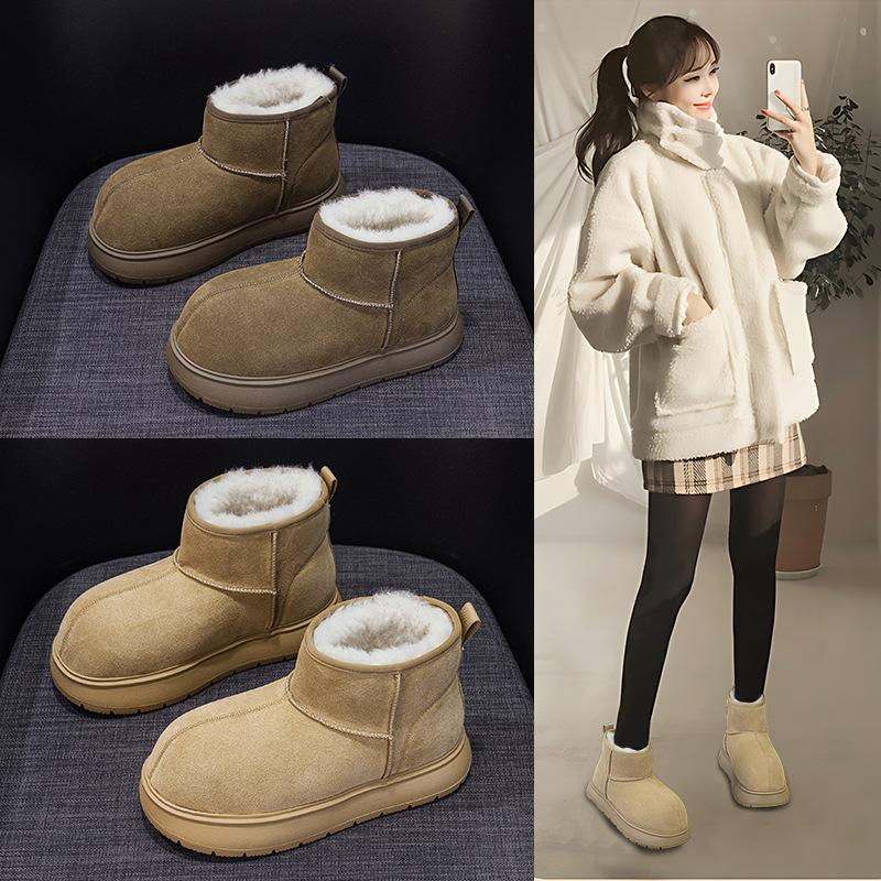 Snow boots women's 2025 winter new big head cute snow boots casual fashion velvet thickened cold-proof bread boots