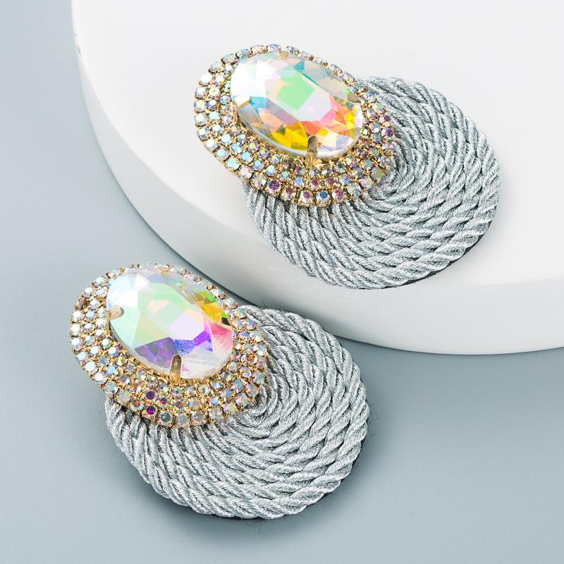 Women's Drop Earrings Color Personality Exaggerate Oval Glass Crystal Handmade Line Weaving Earrings