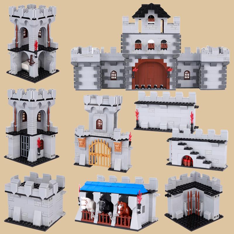 Castello Medievale Città Mura Cancello Cavalieri Figure Blocchi da Costruzione Soldati Militari Antichi Fortezza Modello Armi Mattoncini Giocattolo Regalo per Bambini