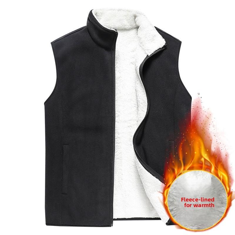 Toamnă Iarnă Nou Vestă Bărbați Căptușită cu Fleece Culoare Solidă Casual Jachetă Fără Mâneci Bărbați Mărimi Mari Fleece Gros și Călduros