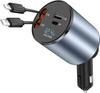 VIKEFON 4 In 1 120W Car Charger Retractable with Dual Retractable Cable Dual USB Ports Car Charger for iPhone 15 14 13 Pro Max