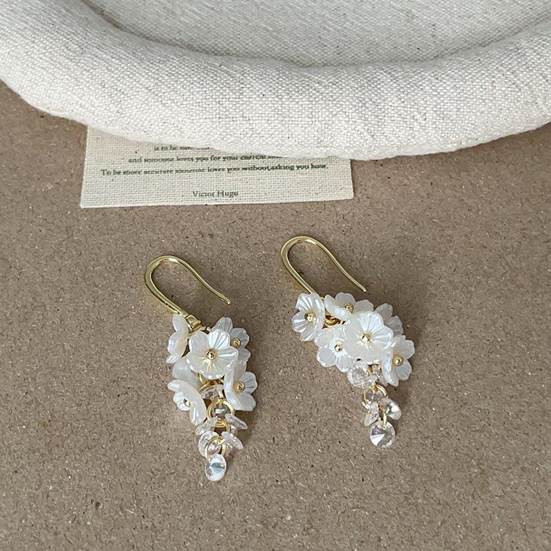 White Flower Zircon Tassel Ear Hooks Earrings Elegant Fashion Jewelry