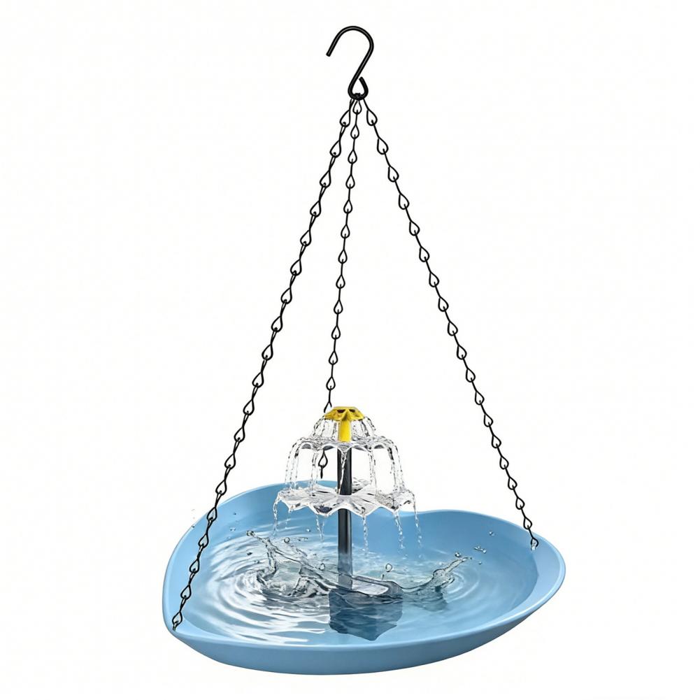 Solar Hanging Bird Bath Basin with Dual Water Flow Solar Fountain Outdoor Hanging Bird Waterer for Gardens Balconies Bird Bath синий