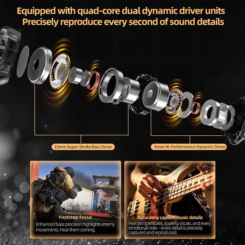 KZ Duet Quad Core Dual Dynamic Drivers Hi-Fi Earphones 3.5mm/Type C In-Ear Wired Headset For Music Stereo High-Fidelity Sound With MIC