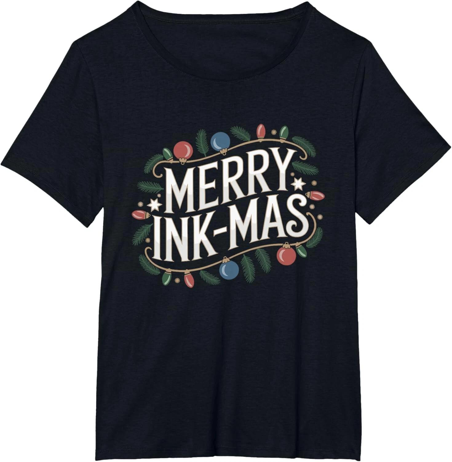 Merry Christmas Ink-Mas Funny Christmas Tattoo T- Shirt 2XL