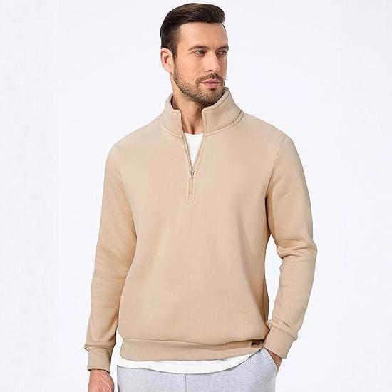 Men's Quarter-Zip Stand Collar Sweatshirt - Casual Long Sleeve Winter Top