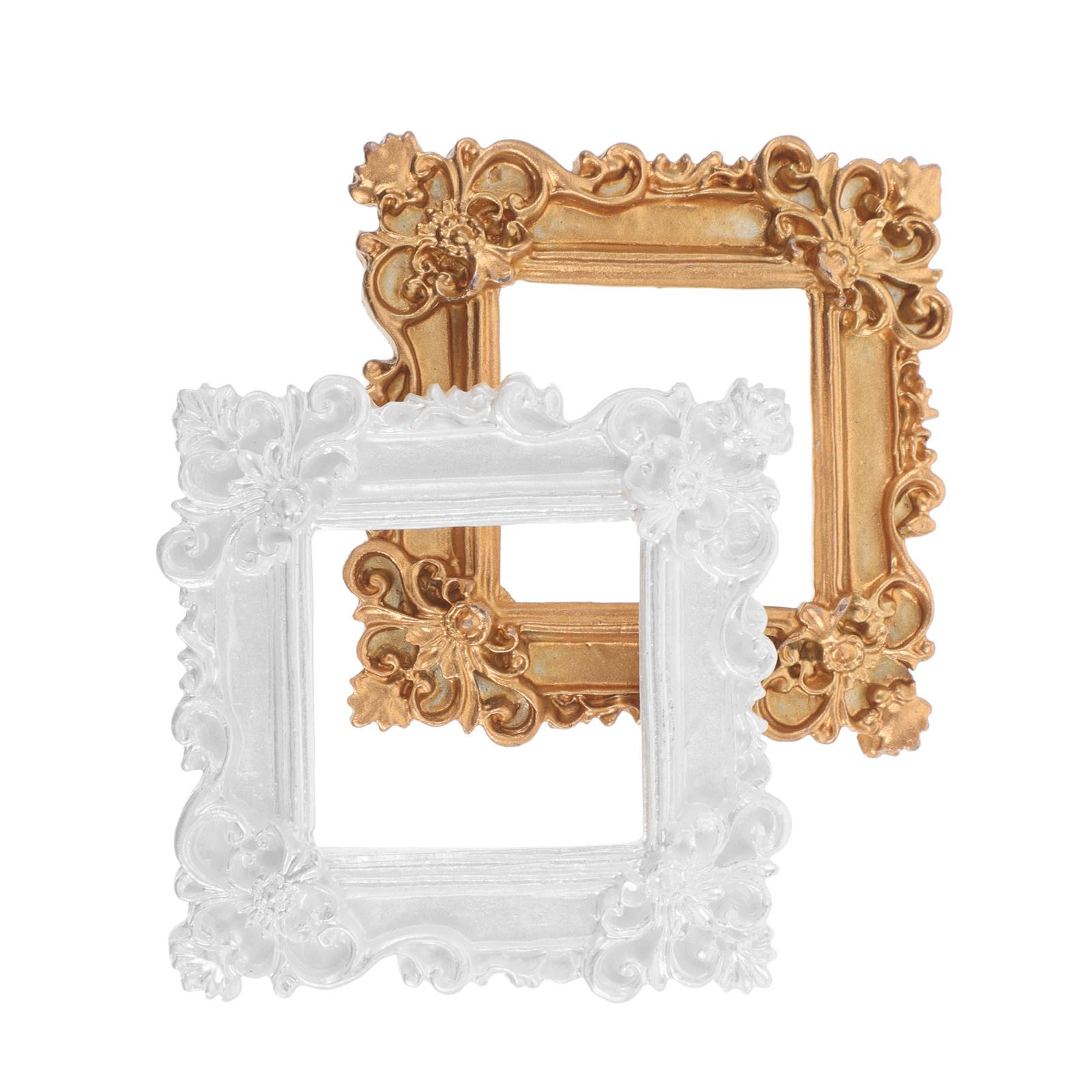 

2Pcs Vintage Resin Photo Frames Mini Baroque Floral Picture Frame 4.1x3.7 Inch Embossed Small Decorative Table Frames Retro
