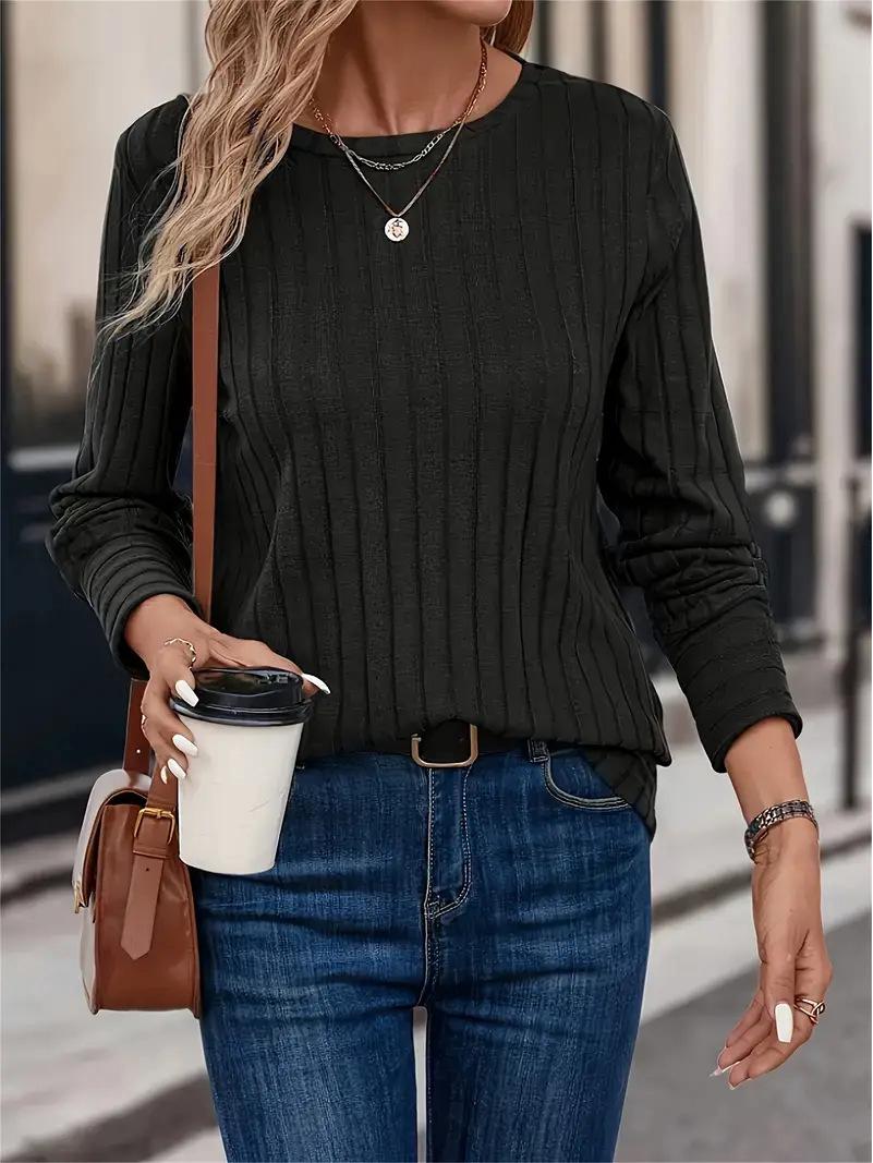 

Европейская и американская женская фланелевая рубчатая футболка с длинным рукавом - Осенне-зимняя повседневная мода L чёрный