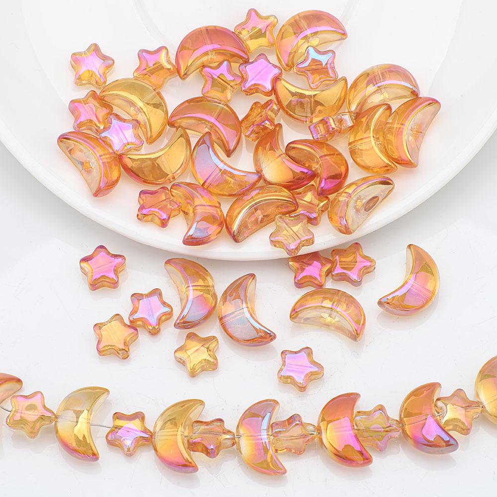 Moon and Star Glass Beads Set: Iridescent DIY Bracelet & Necklace Kit
