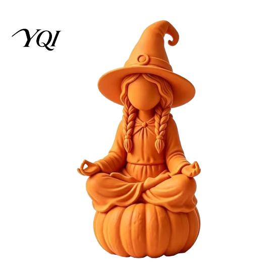 3D Printed Pla Ornaments Meditating Witch Figurine on Pumpkin Base, Minimalist Personalized Holiday Party Decor Halloween Autumn Desktop Statue,