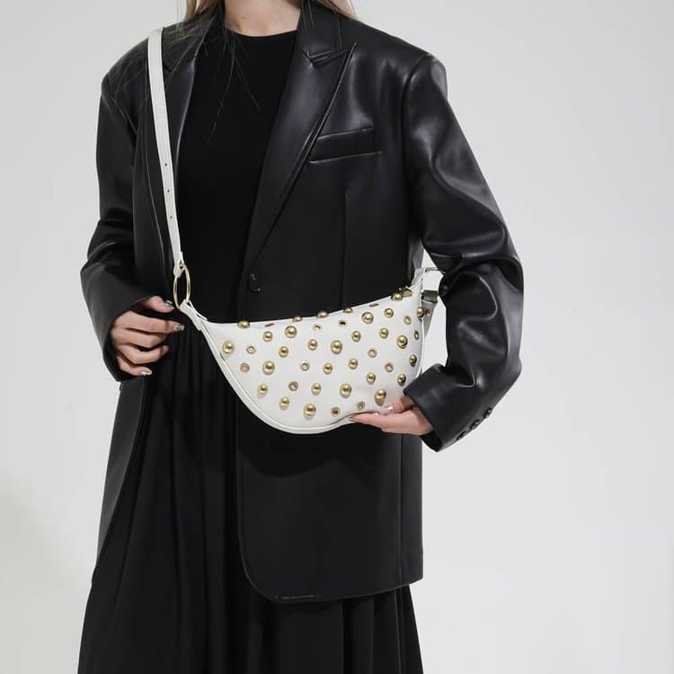 Rivet crescent bag women's metal decoration underarm bag
