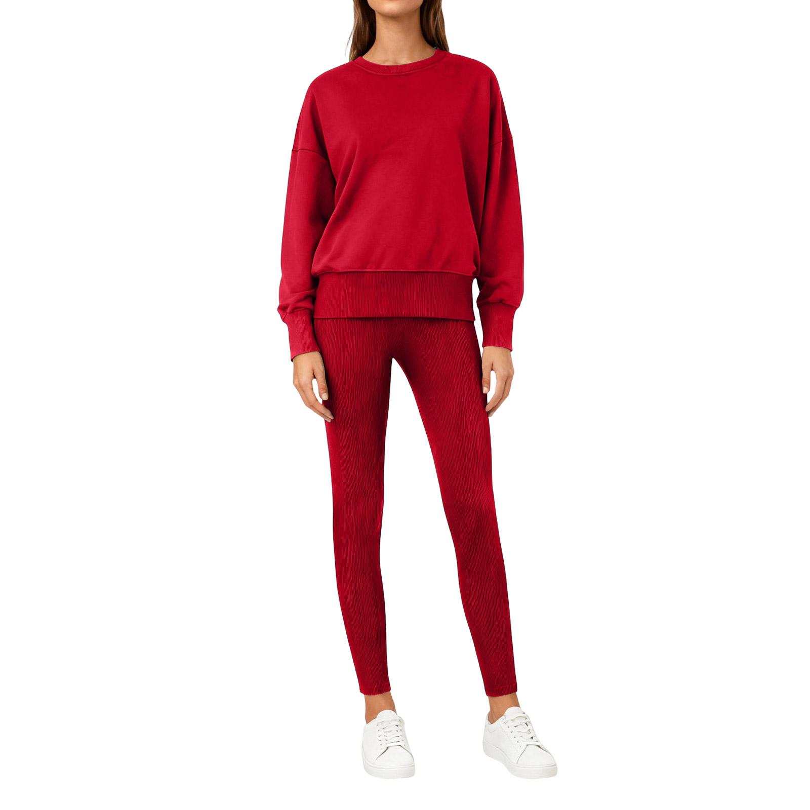 

Модный женский повседневный свободный топ с длинными рукавами и круглым вырезом, с разрезом, облегающие брюки, комплект с худи XL красный