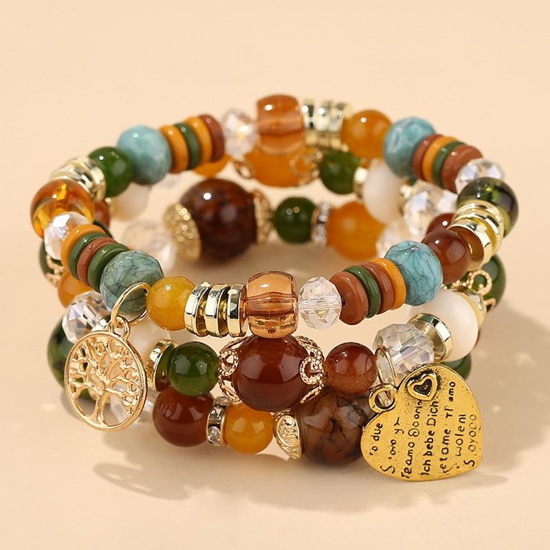 2023 New Bohemia Beaded Bracelets Set For Women Fashion Tassel Elastic Chain Bangles Ladies Trendy Party Jewelry Premium Gifts