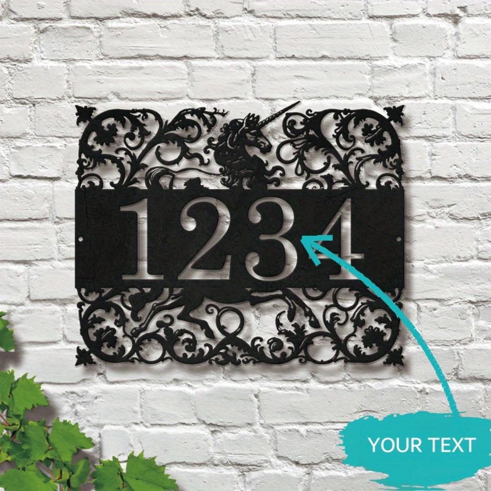 Unique Metal Address Plaque Customized House Number Name Unicorn Vines Leaves Wrought Iron Decor