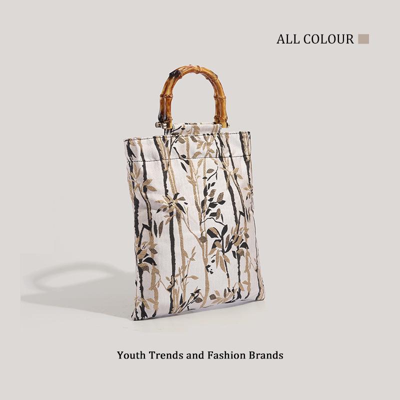 

Сумка 2024 Серия «Бамбуковый лес тушью»: Повседневная нишевая сумка в китайском стиле слоновая кость