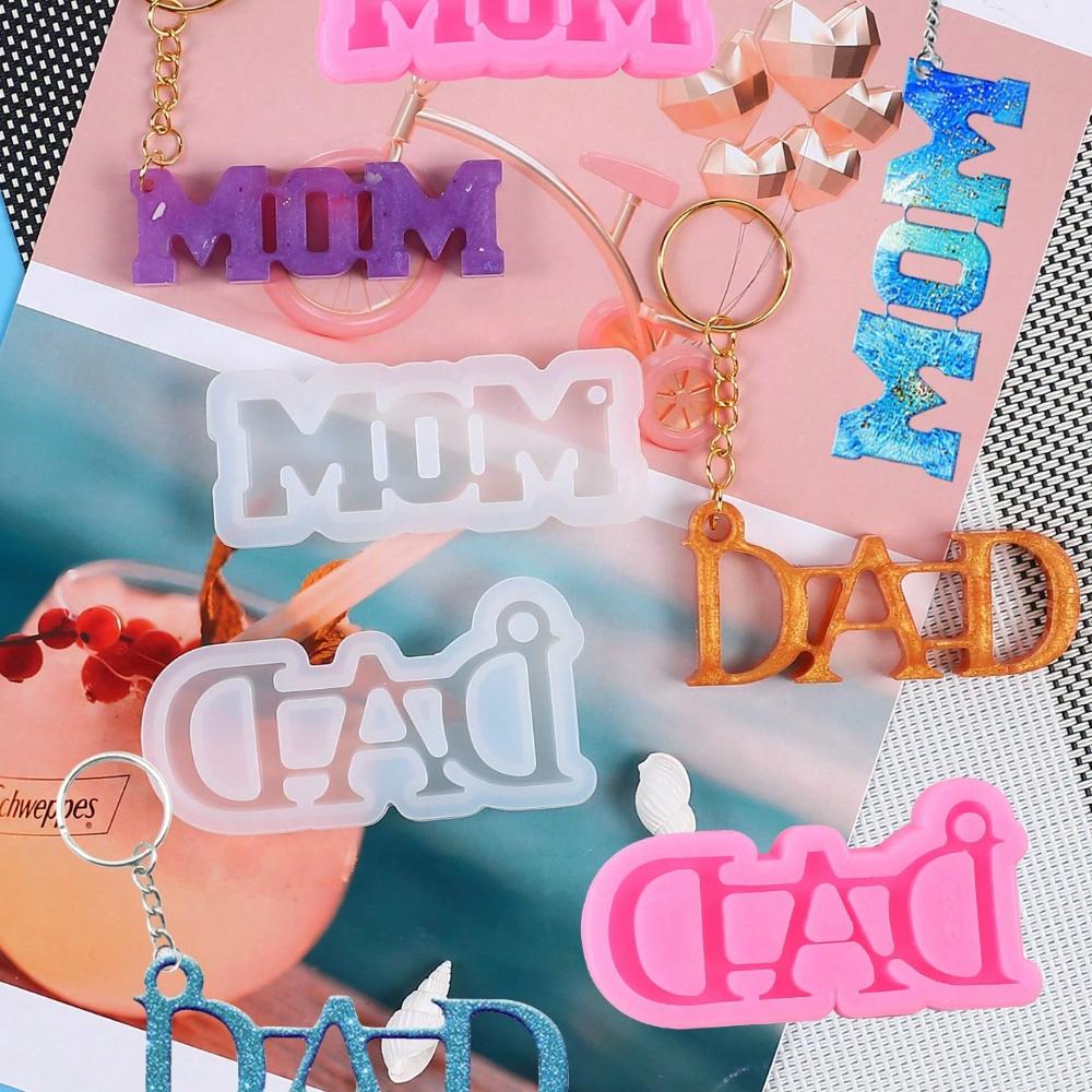 Shiny Glossy DAD and MOM Letter Style Keychain Mold Fashion Resin Silicone Mould Craft for DIY Pendant Necklace Charms Jewelry Making Tools