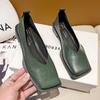 Fashion New Style Luxury Flats Shoes Women Square Toe Single Shoes Simple Temperament Leather Shoes Spring Round Toe Heels Zapatos Mujer