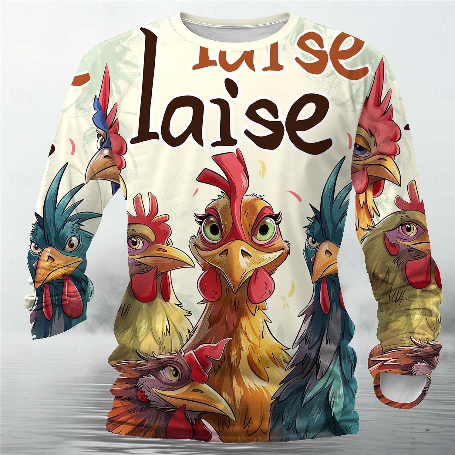 

Забавный 3D принт курицы мужская футболка с длинным рукавом весна осень свободный свитер хип-хоп панк одежда повседневная мода топ 5XL