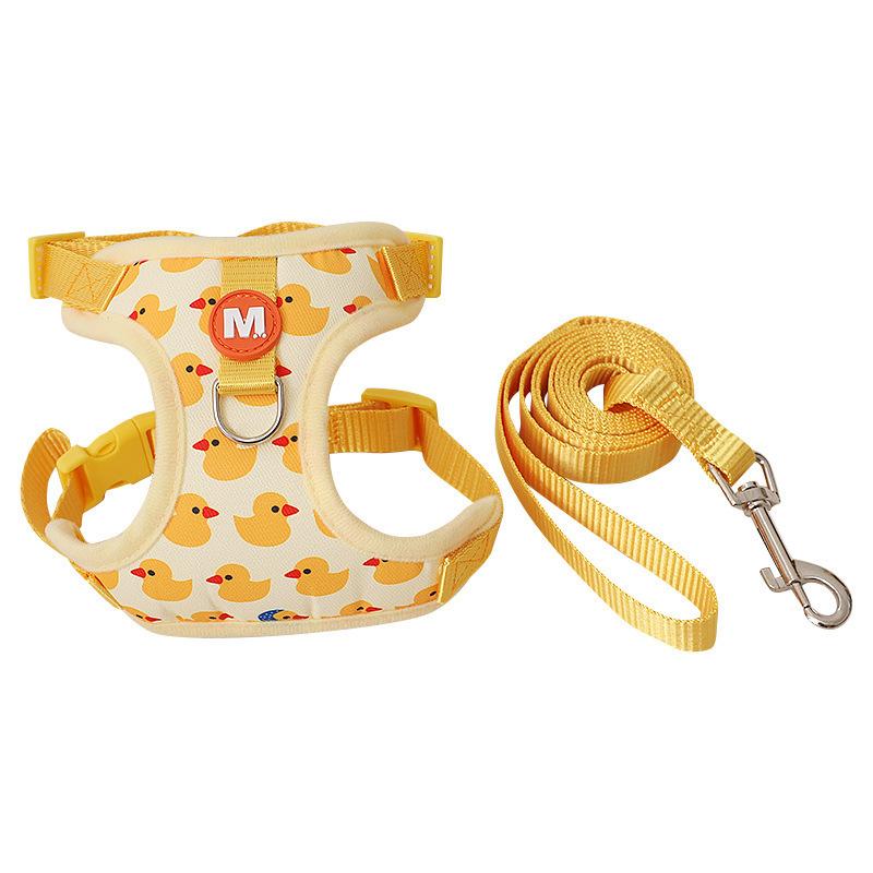 Cartoon Yellow Duckling Traction Chest and Back Set, Cute Small Dog Chest Strap Pet Cat Going Out