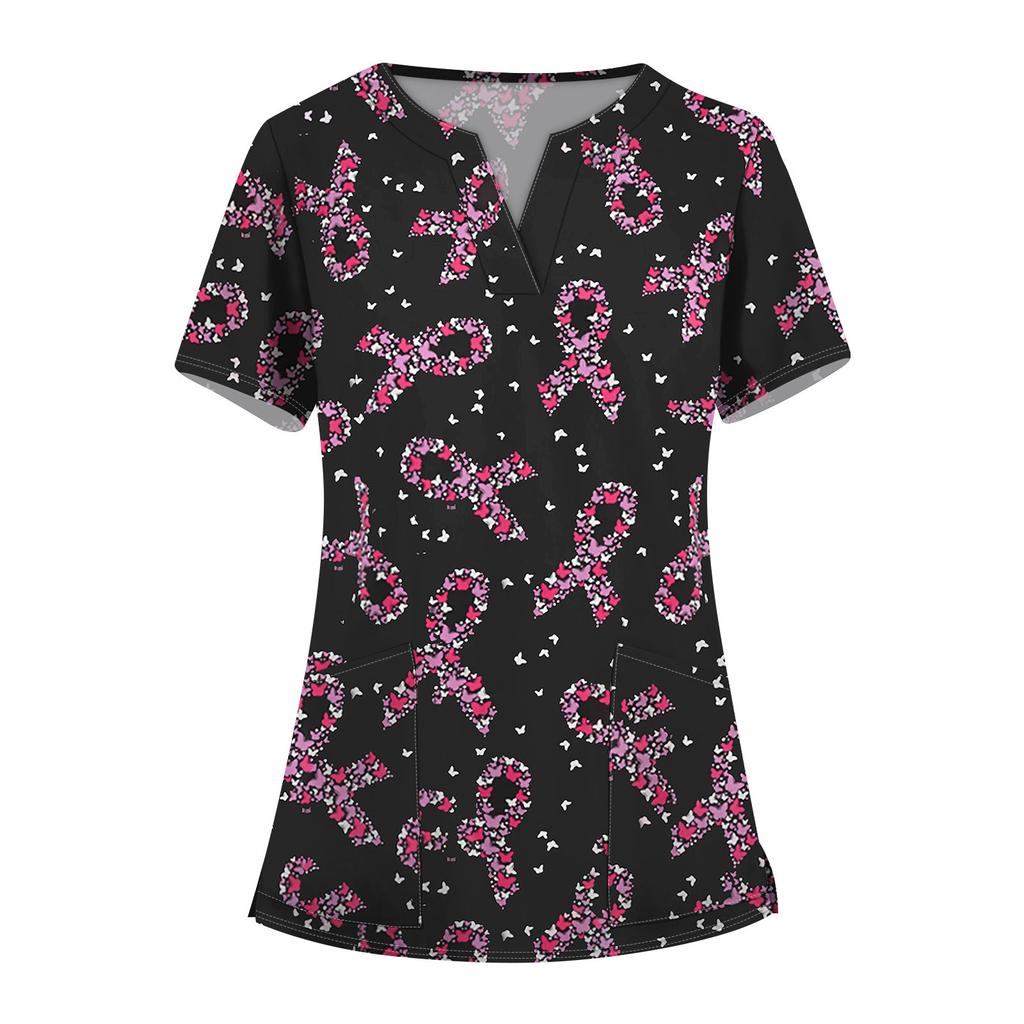 Women's Fashion V-Neck Short Sleeve Overalls With Pocket Printed Tops  Clothes