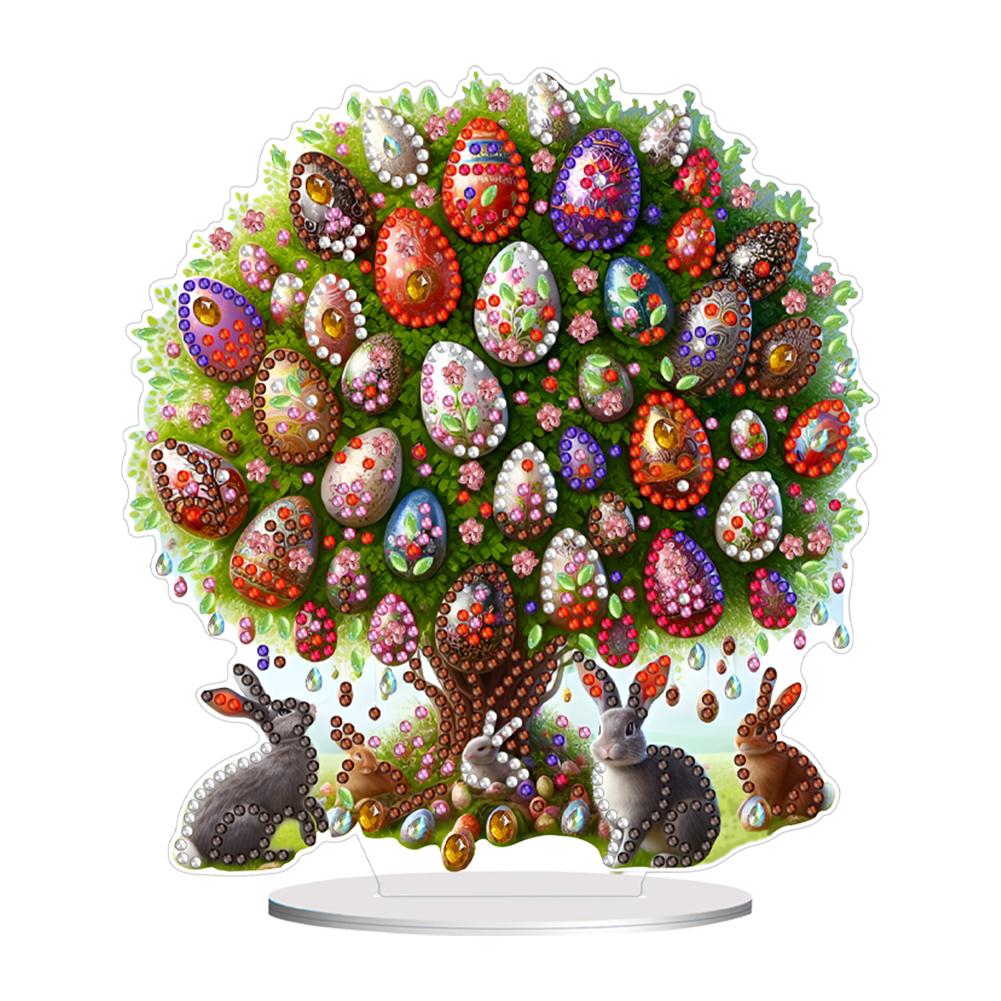Acrylic Special Shape Easter Flower Rabbit Table Top Diamond Painting Ornament Kits Desktop Diamond Art Kits Bedroom Table Decor