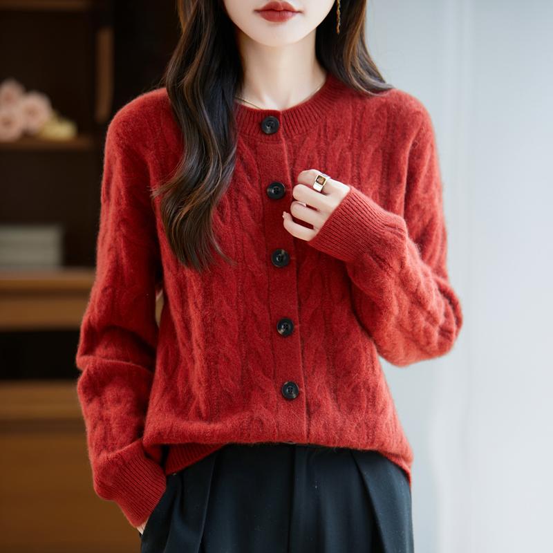 

Женский кардиган Qinghe Cashmere из 30% кашемира - Мягкий и теплый свитер из шерстяной смеси L красный