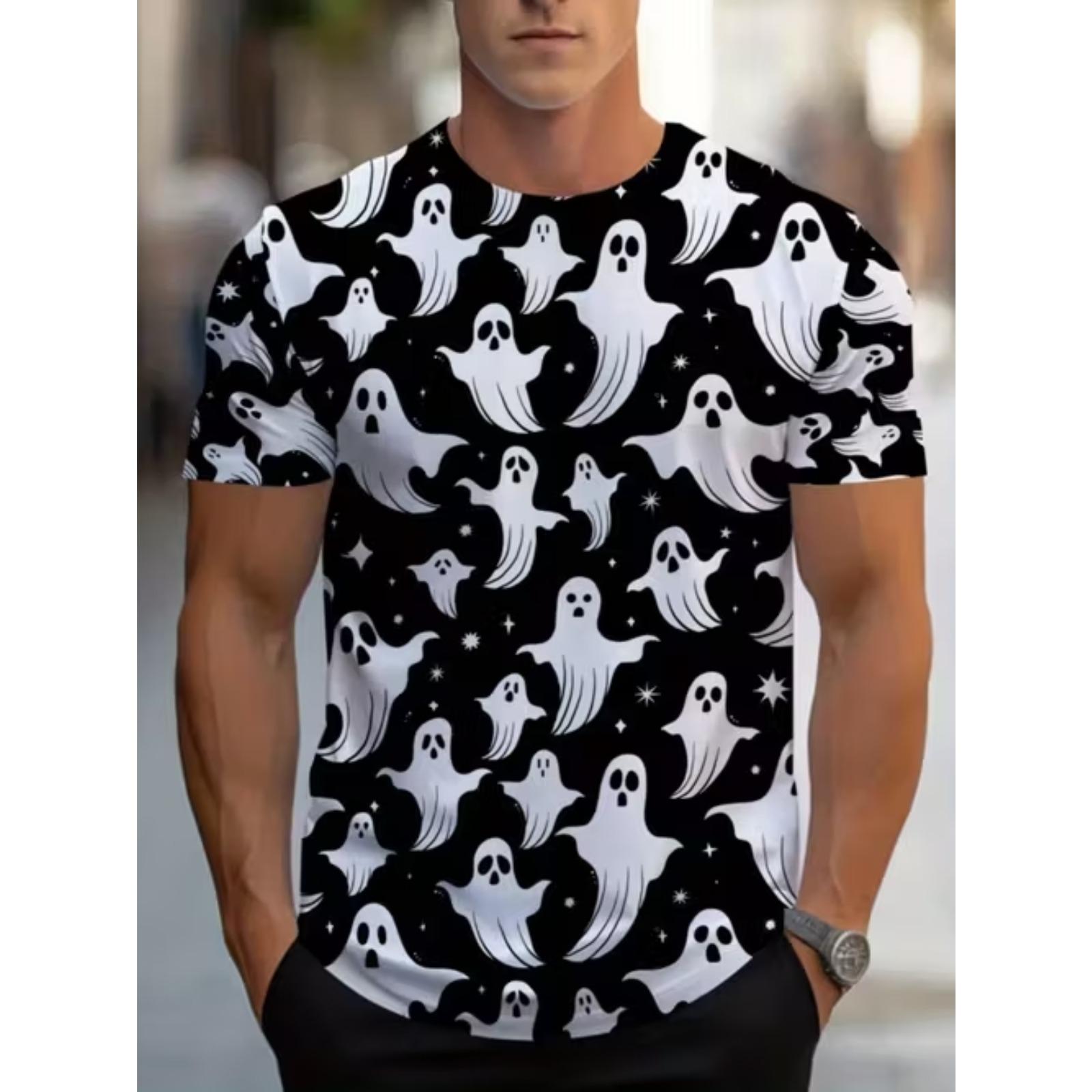 New Summer Men s Fashion T-shirt Personality Geometric Pattern Printed Men s T-shirt Top XS чёрный