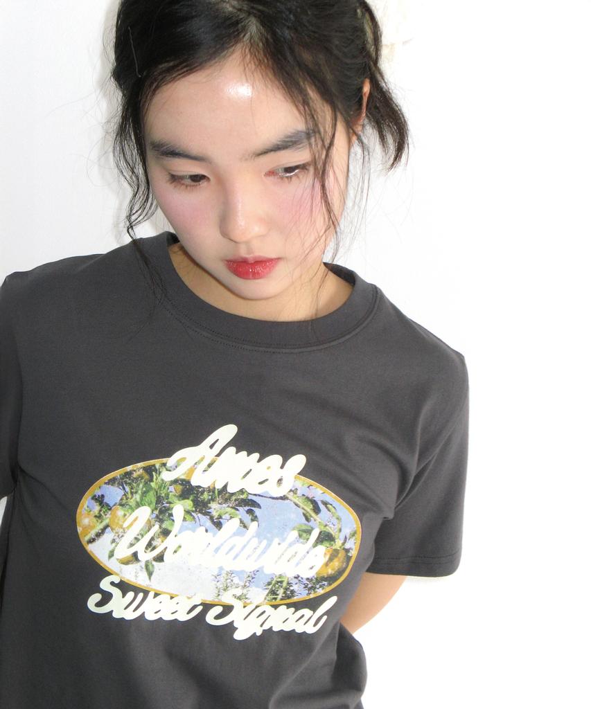 AMES-WORLDWIDE Palm Tree Oval Tee Charcoal