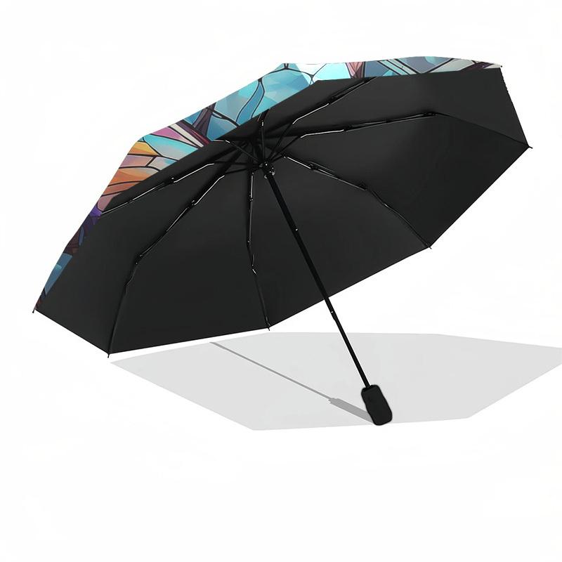1pc Stained Glass Butterfly Design Automatic Opening Folding Umbrella with 8-Bone Iron Frame - Portable Outdoor for Fans, Travelers, Everyday Use, Fes