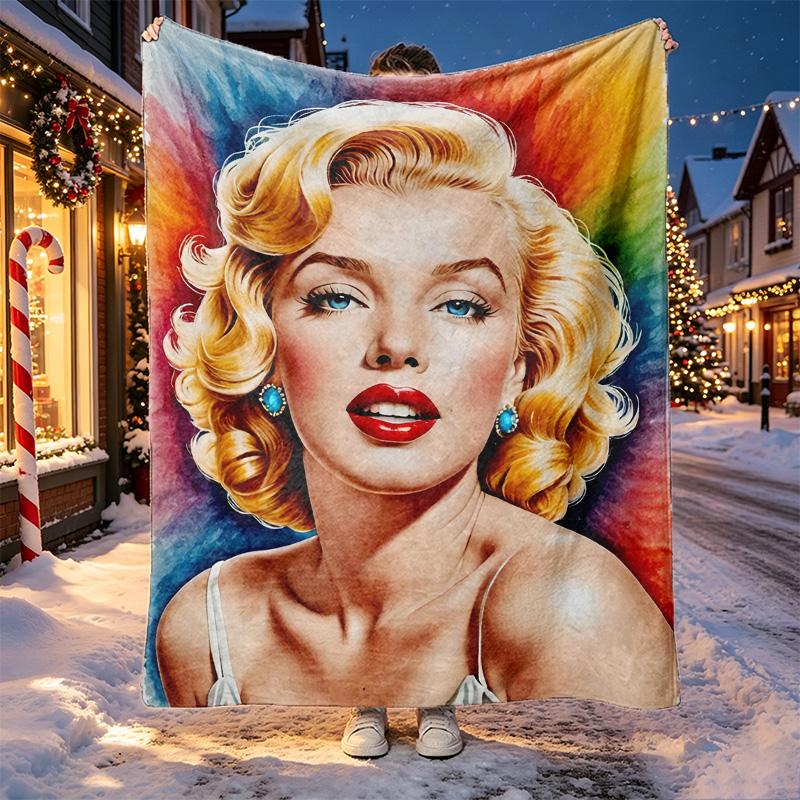 Marilyn Monroe Pattern Blanket for Home Decoration, Bed, Sofa, Car Travel, Camping, Suitable for All Seasons, Birthday Christmas Gift